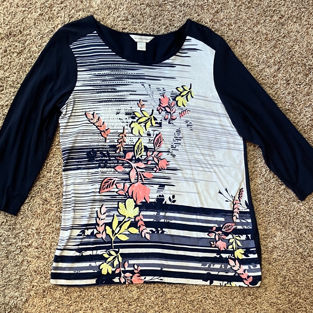 Christopher & Banks Navy and White Floral Blouse